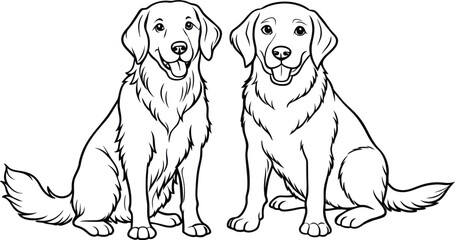 Golden Retriever dog breed animal vector line art sketch outline
