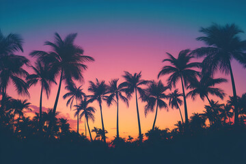 Silhouette of Palm Trees at Sunset - Tropical Landscape Background