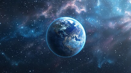 Stunning 3d rendering of a vibrant planet floating in outer space with detailed surface textures...