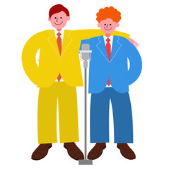 肩を組む漫才コンビのイラスト