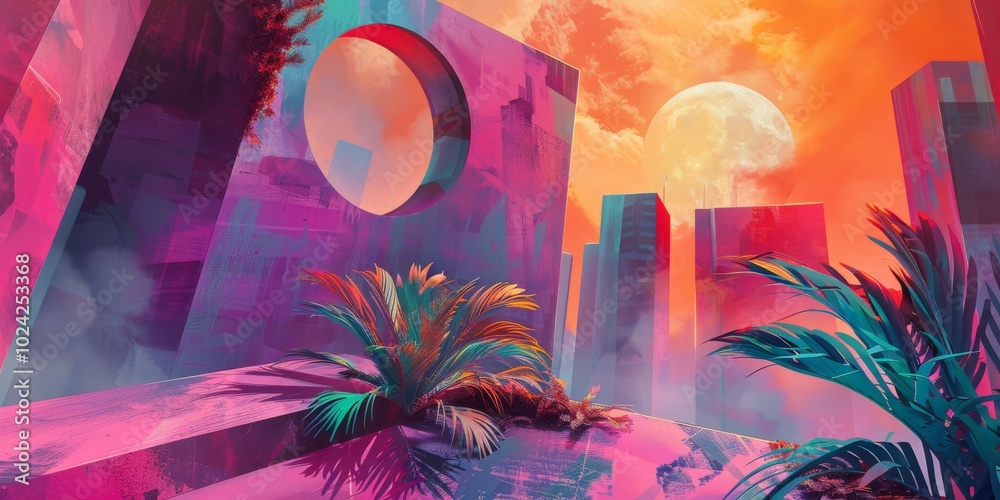 Poster Abstract lofi scene with vibrant color combinations.