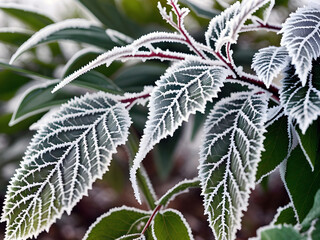 frost covered leaves and branches