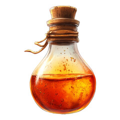 Isolated Glass Bottle with Amber Liquid on Transparent Background