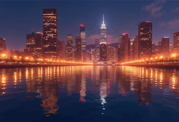 Naklejka premium City Skyline Reflections at Night 