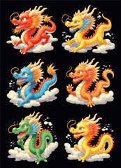 Obraz premium Cute Cartoon Dragons on Clouds 