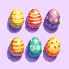 Decorated Easter Eggs on Purple Background 
