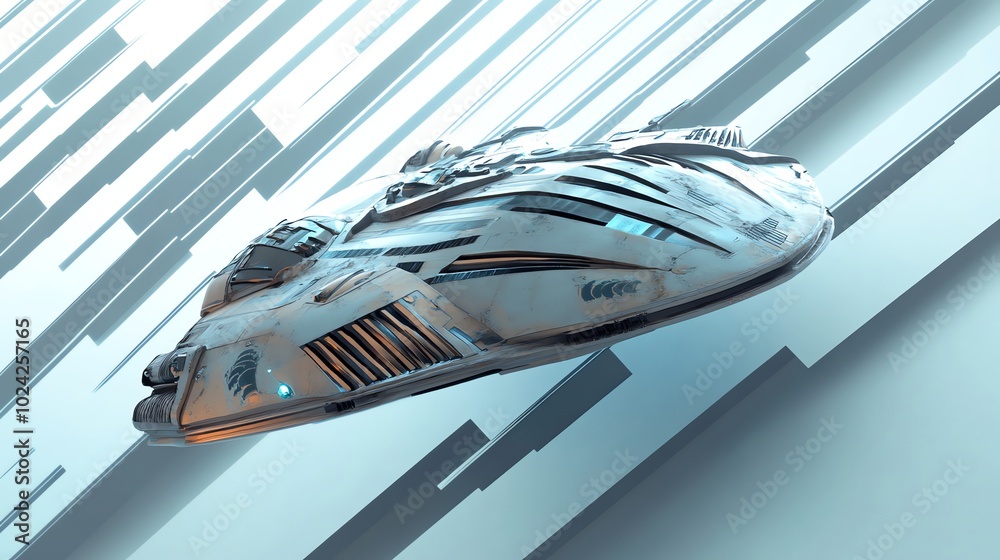Canvas Prints futuristic spaceship flying over an abstract geometric background.