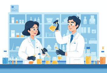 Lab Scientists Experimenting with Liquids 
