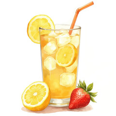 Lemonade with Ice and Strawberry  
