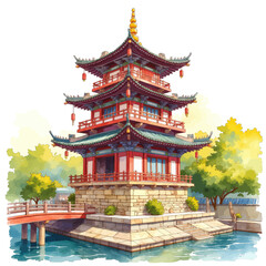 Naklejka premium Pagoda on a River 