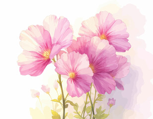 Pink Flowers Watercolor Painting 
