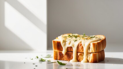 Delicious garlic bread with melted cheese and herbs.
