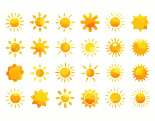 Watercolor Sun Icons Set 

