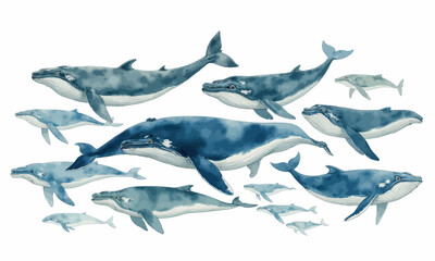 Naklejka premium Whale Watercolor Illustration 