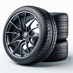 Obraz premium Wheels, tires and discs , Car tire isolated on white background, transparent png 