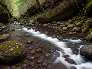 Flowing stream brook in the forest