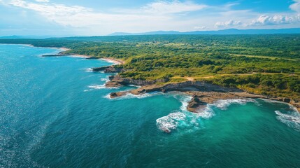 Aerial view of the ocean rocky shore