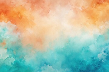 Fototapeta premium watercolor background pastel tangerine teal color Fusion Silhouette