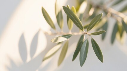Olive Branch with Sunlight Through Leaves.