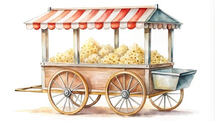 Watercolor clipart of a popcorn trolley with a white background