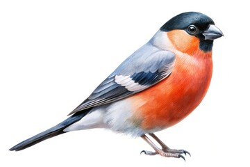 Watercolor illustration of a symmetrical bullfinch