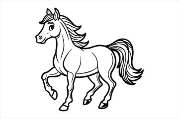 horse isolated on white, horse drawn illustration, vector horse icon, Vector line drawing of horse running. 