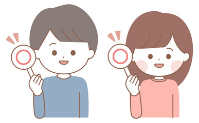 丸のふだを持つシンプルな男性と女性のイラストセット