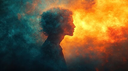 A silhouette of a woman's face against a backdrop of swirling, vibrant colors, evoking a sense of mystery and inner strength.