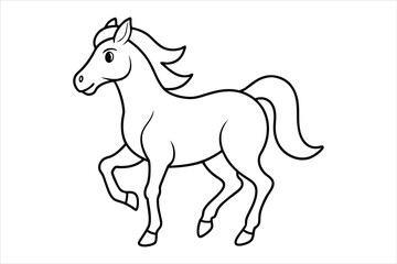 horse, horse drawn illustration, vector horse icon, Vector line drawing of horse running. 