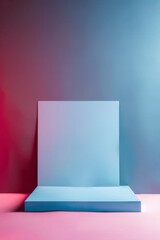 A minimalist abstract background featuring a blue and pink gradient with geometric shapes, perfect for modern design projects.