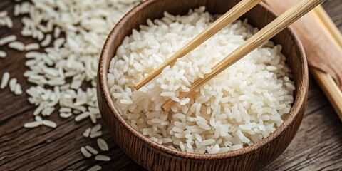 chopsticks holding sticky rice