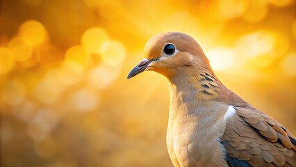 Obraz premium Close-Up image of a Mourning dove with a golden light creamy background