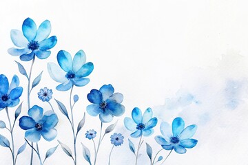 Fototapeta premium Watercolor painting of blue flowers isolated on white background