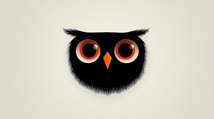 Fototapeta premium Abstract owl face illustration using only two round eyes and a small triangle beak, set against a light grey background. Smooth and precise linework, no additional details or textures,