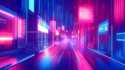 A neon city street with a neon sign that says "Fash"