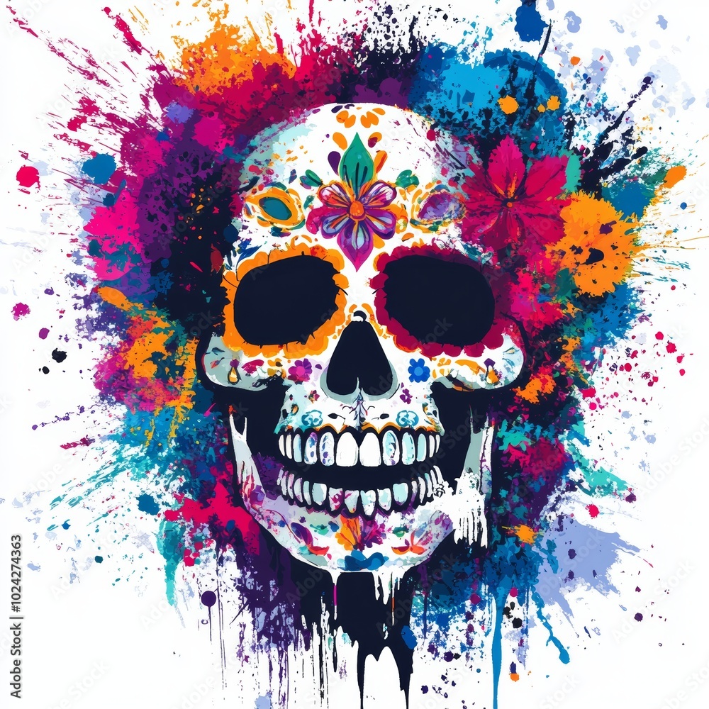 Canvas Prints Abstract color splash with Day of the Dead elements.