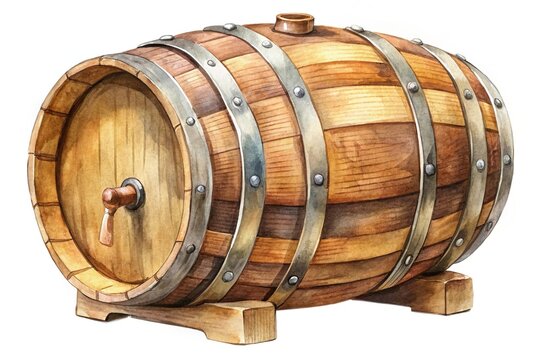 recommend clip art: Watercolor painting of oak barrel isolated on white background