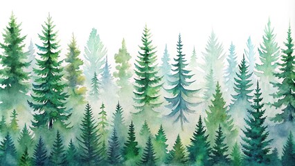 Obraz premium Watercolor painting of pine trees from a low angle view