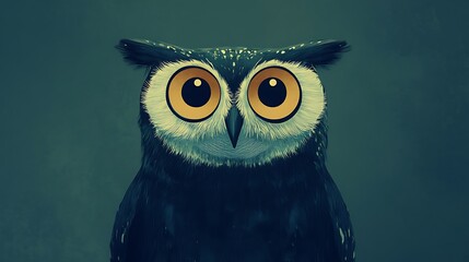 Fototapeta premium Abstract owl illustration using only circles and ovals, with a large circular head and body, and oval-shaped eyes and wings, set against a muted blue background. Smooth and balanced layout,