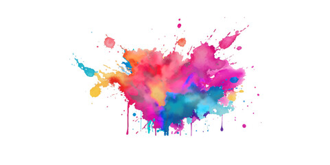 Obraz premium Bright colorful watercolor splash splatter stain brush strokes on white background. Modern vibrant aquarelle spot. Rainbow trendy isolated design on white. Element. Vector watercolor illustration. art
