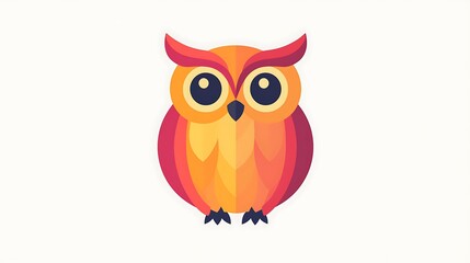 Fototapeta premium Abstract owl shape filled with a single solid color, rounded head and body, set against a solid white background. No gradients or textures, smooth and balanced layout, flat illustration style,