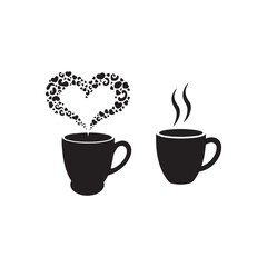 Coffee Cup Vector Illustration with Heart and Steam Elements