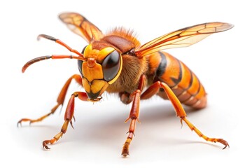 Fototapeta premium Close-up of an orange hornet isolated on white background with shallow Depth of Field