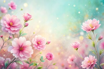 Fototapeta premium Watercolor pink flowers on soft pastel background, ideal for spring invitations or decor close-up