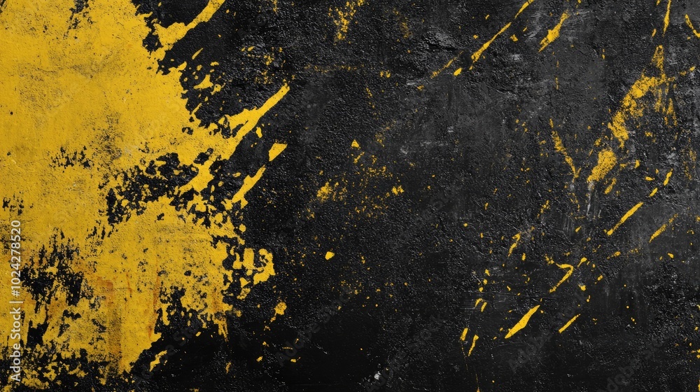 Poster Black And Yellow Grunge Background Texture With Noise And Distressed Metallic Surface Old Paint On Wall Abstract Backdrop Banner Display Wallpaper Design Elements Copy Space