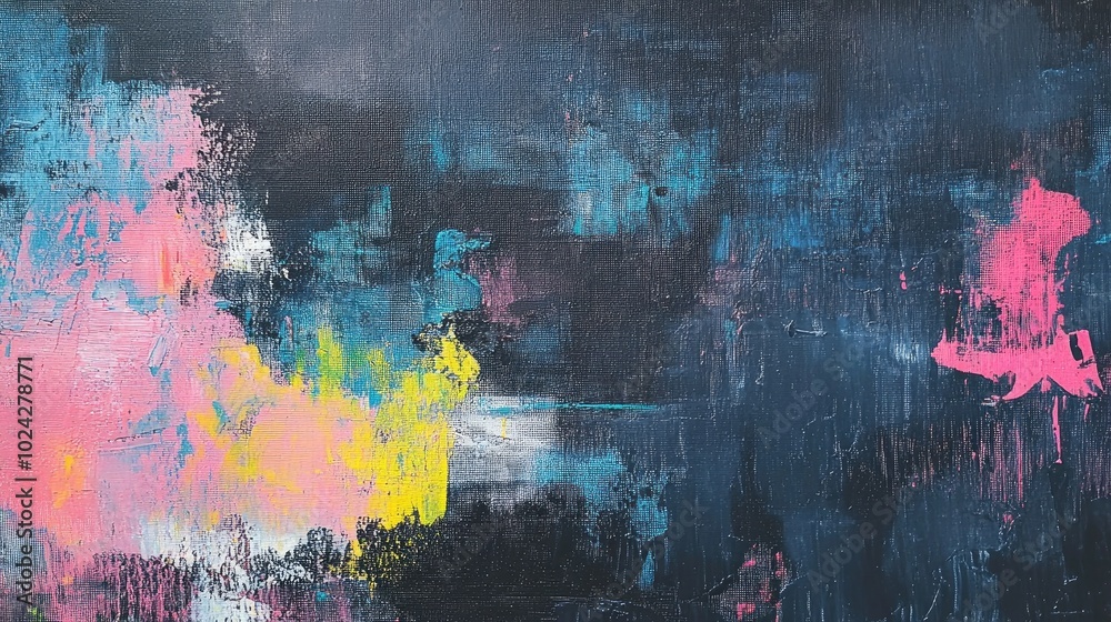 Poster abstract painting featuring paint stains on a dark background showcasing a painted matte texture in 