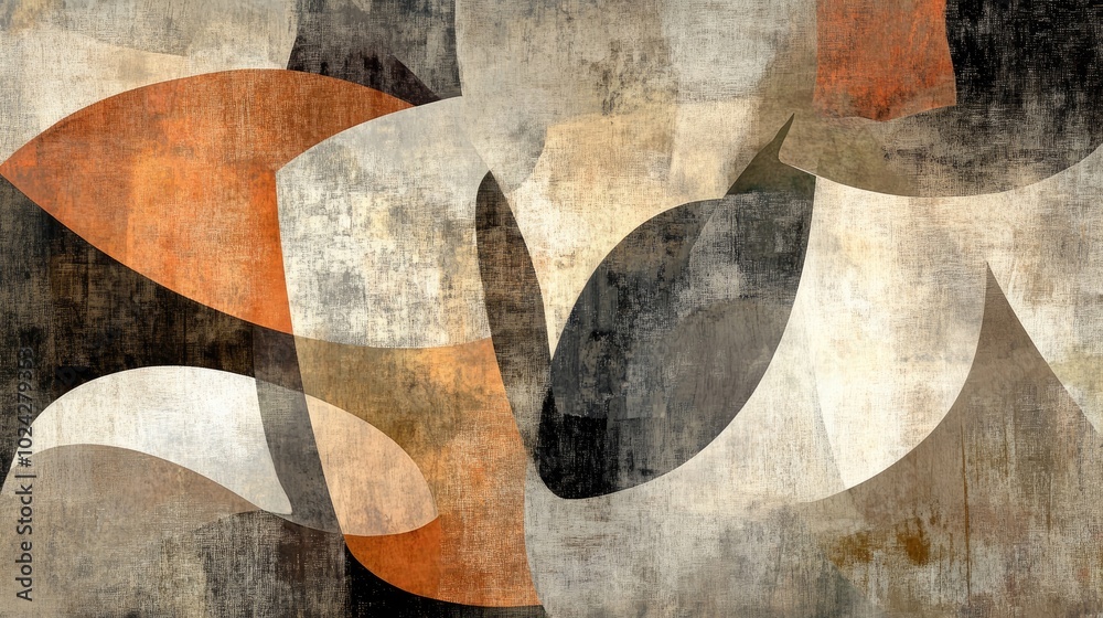 Poster abstract artwork featuring organic shapes and a restricted color scheme characterized by muted tones