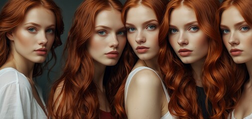 Fototapeta premium Beautiful women with red Wavy strand of hair