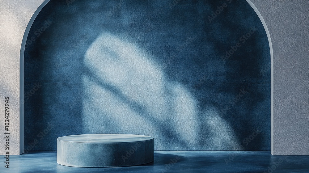 Poster abstract blue corner scene with a cylinder podium in 3d rendering