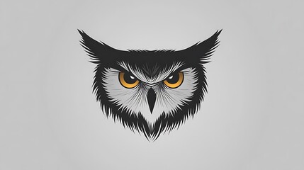 Minimalist owl composed of a few straight lines and curves, set against a solid grey background. Smooth and clean design, no additional details, flat illustration style, hd quality,